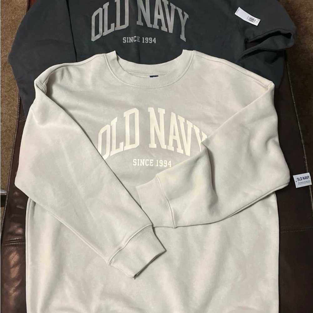 Old Navy big kids XL(14/16)Cream &Dark Gray crewneck oversized Sweatshirts NWT